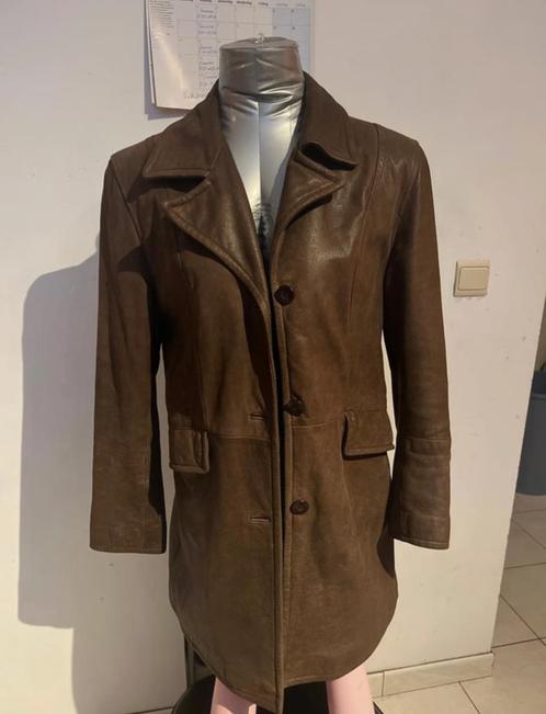 100% Echt Leer Dames Jas, Kleding | Dames, Jassen | Zomer, Zo goed als nieuw, Maat 38/40 (M), Bruin, Ophalen