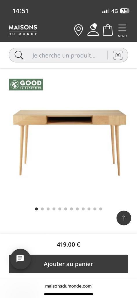 Bureau en chêne MAISON DU MONDE, Maison & Meubles, Bureaux, Comme neuf, Enlèvement