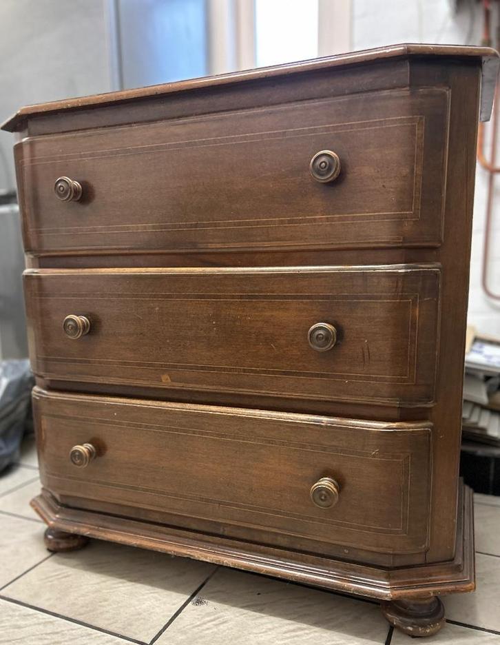 Mooie vintage houten ladekast – 3 laden, Huis en Inrichting, Kasten | Ladekasten, Gebruikt, Eikenhout, 3 of 4 laden, Ophalen