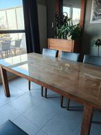 Prachtige teak eettafel met krasvrij glas, Huis en Inrichting, Tafels | Eettafels, Ophalen, Zo goed als nieuw, Glas