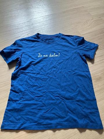 T-shirt blauw Ze na kalm - maat 158