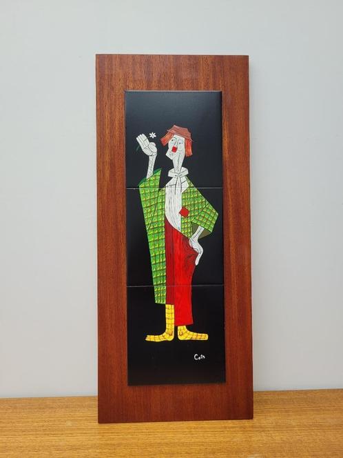 Peinture sur carrelage représentant un clown (Cois), Antiquités & Art, Art | Peinture | Classique, Enlèvement