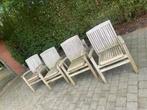 Stoelen teak bois le duc 4 stuks + 8 kussens, Ophalen of Verzenden, Gebruikt, Teakhout