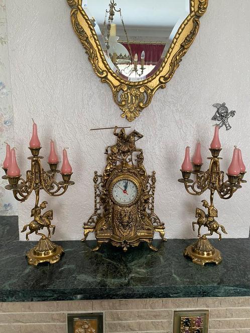 3 Delig Antiek koper schouwgarnituur, Antiek en Kunst, Antiek | Klokken, Ophalen