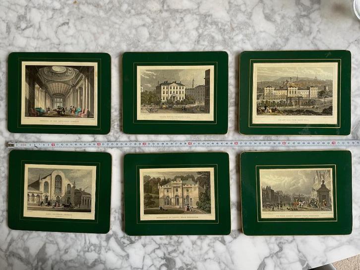 Set van 6 vintage placemats - Engelse prints, Huis en Inrichting, Woonaccessoires | Onderzetters, Gebruikt, Overig, Ophalen