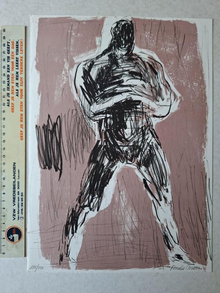 Litho Frieda Maes Staande man met gekruiste armen, Antiek en Kunst, Kunst | Litho's en Zeefdrukken, Ophalen of Verzenden