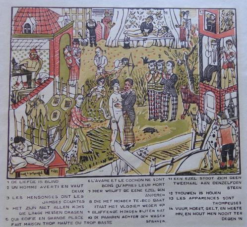 EDGARD TYTGAT / GEZEGDEN & SPREUKEN / HOUTSNEDE / 47x55cm, Antiek en Kunst, Kunst | Litho's en Zeefdrukken, Ophalen of Verzenden