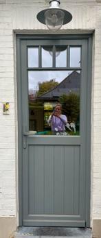 Afromosia deur leisteen grijs Profel dubbel glas, Ophalen, 80 tot 100 cm, 200 tot 215 cm, Glas