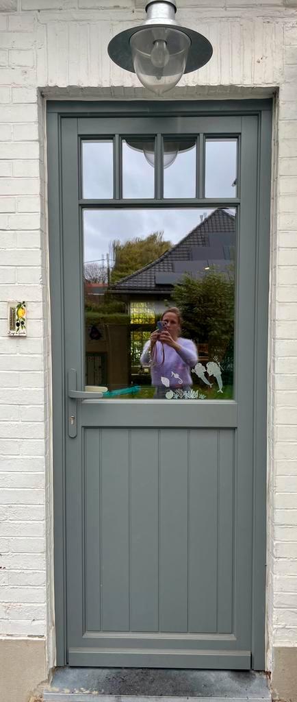 Afromosia deur leisteen grijs Profel dubbel glas, Doe-het-zelf en Bouw, Deuren en Vliegenramen, Zo goed als nieuw, Buitendeur