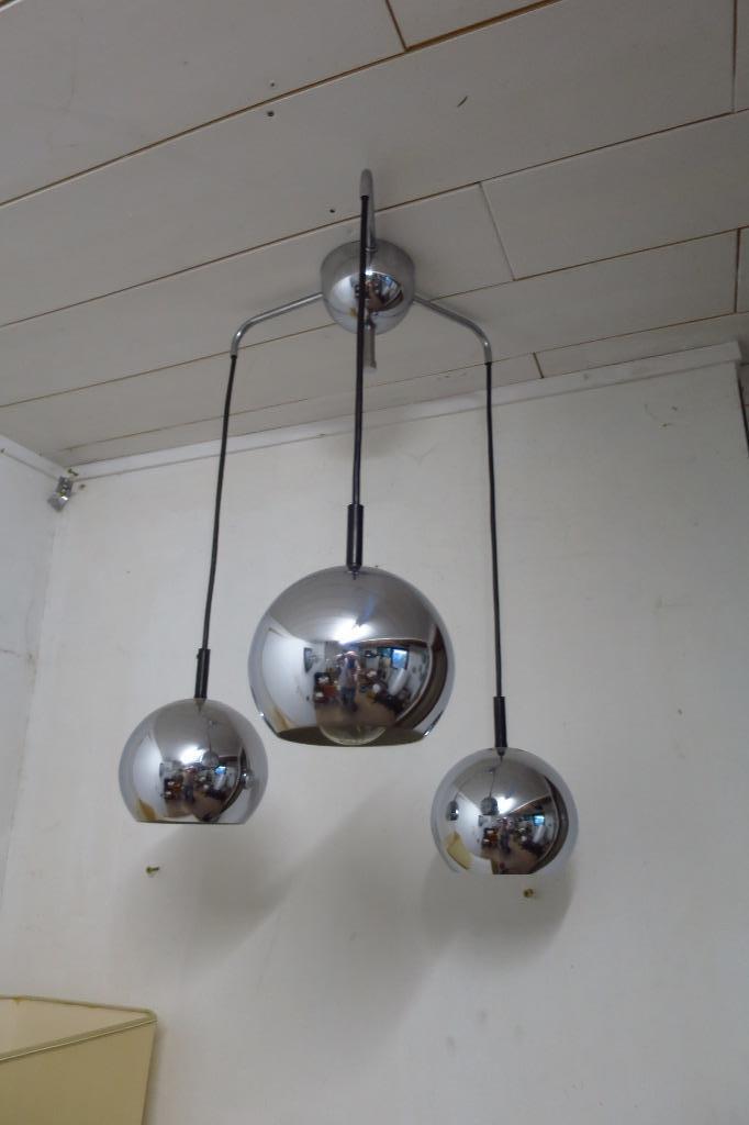 Chrome space age vintage eye ball hanglamp, Huis en Inrichting, Lampen | Hanglampen, Gebruikt, 75 cm of meer, Metaal, Overige materialen