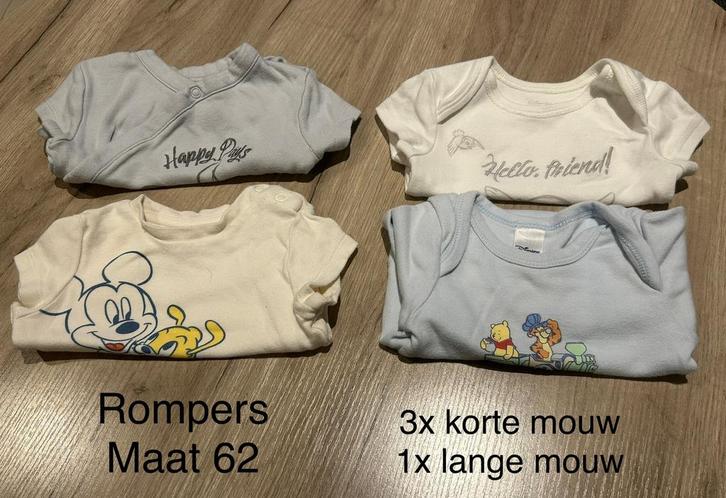 4 rompers (maat 62), Kinderen en Baby's, Babykleding | Baby-kledingpakketten, Zo goed als nieuw, Maat 62, Ophalen of Verzenden