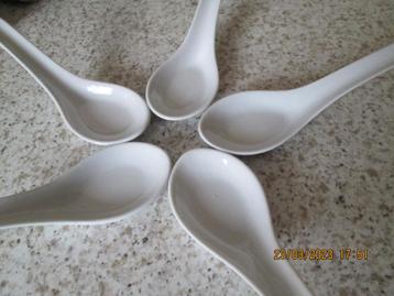 Cuillères (5) pour mise en bouche en porcelaine fine.        beschikbaar voor biedingen