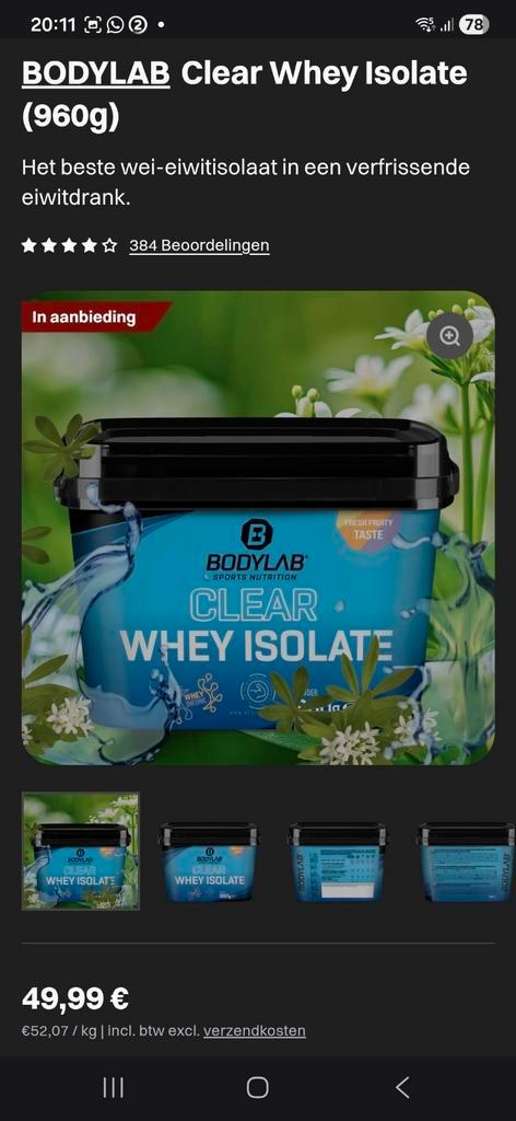 Clear whey vlierbloesem 960gr Bodylab24, Sport en Fitness, Gezondheidsproducten en Wellness, Zo goed als nieuw, Ophalen of Verzenden