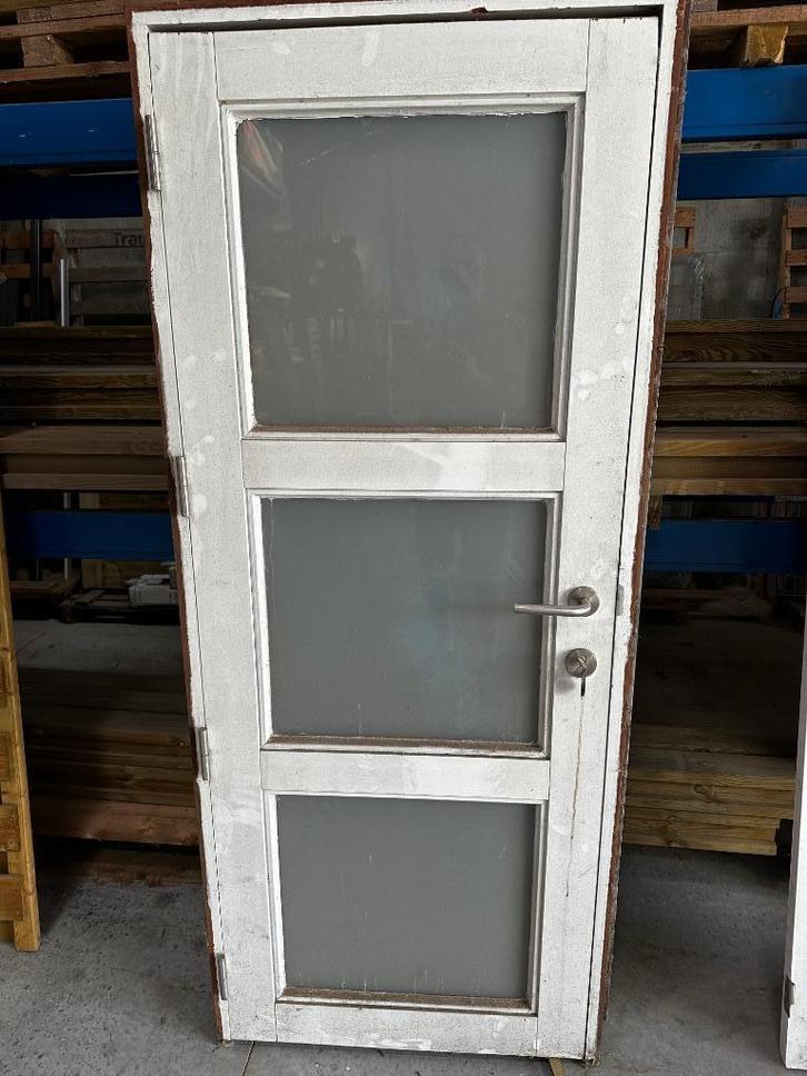 Hardhouten tuinhuis DEUR met veiligheidsglas opaal, Doe-het-zelf en Bouw, Deuren en Vliegenramen, Gebruikt, Glas, Hout, Ophalen
