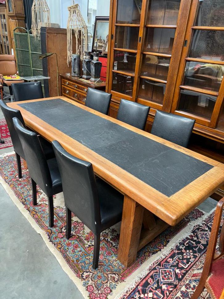 Table chêne massif avec inserts en ardoise, Antiek en Kunst, Antiek | Meubels | Tafels, Ophalen of Verzenden