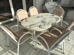 Tafel + 6 stoelen, kussentjes -voor veranda, tuin, Tuin en Terras, Tuintafels, Ophalen, Gebruikt, Ovaal
