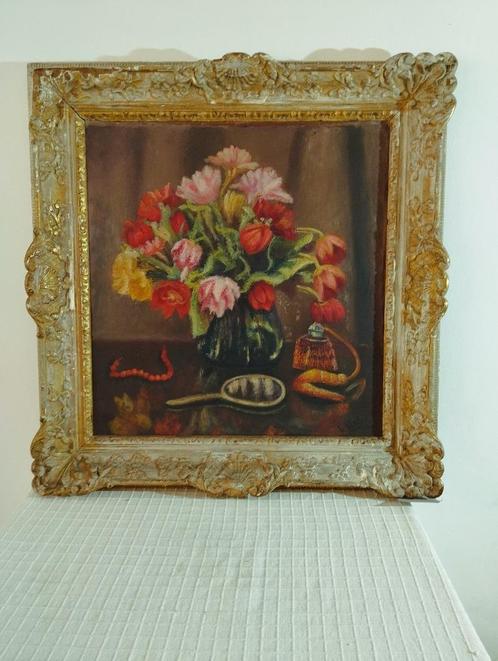 “Bloemenstilleven” olieverf op paneel., Antiek en Kunst, Kunst | Schilderijen | Klassiek, Ophalen of Verzenden