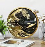Wanddecoratie metalen bord Orca goud (20cm diameter), Huis en Inrichting, Ophalen of Verzenden, Nieuw