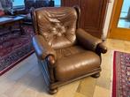 Fauteuil, klassiek, echt leder., Huis en Inrichting, Stoffering | Tapijten en Vloerkleden, Ophalen, Gebruikt, 50 tot 100 cm, Bruin