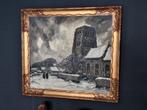 groot werk 95 x 90 kerk OOSTKERKE in de sneeuw, Antiek en Kunst, Ophalen