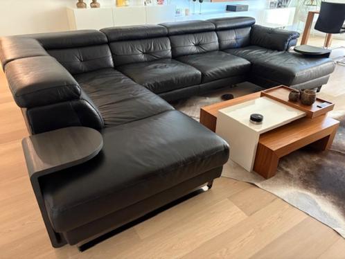 Salonzetel chaises longues zwart leder strak modern design, Huis en Inrichting, Zetels | Zetels en Chaises Longues, Gebruikt, Vierpersoons of meer
