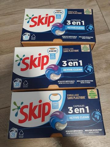 3x Capsule lave linge marque skip vêtements nettoyage 3 en 1 disponible aux enchères