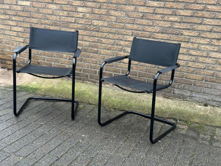 Prachtige set van 2 Breuer B34 leder armstoelen, Huis en Inrichting, Stoelen, Nieuw, Twee, Leer, Metaal, Zwart, Ophalen