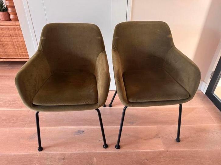 Chaise de salle à manger en daim vert avec pieds en acier, Maison & Meubles, Chaises, Comme neuf, Enlèvement
