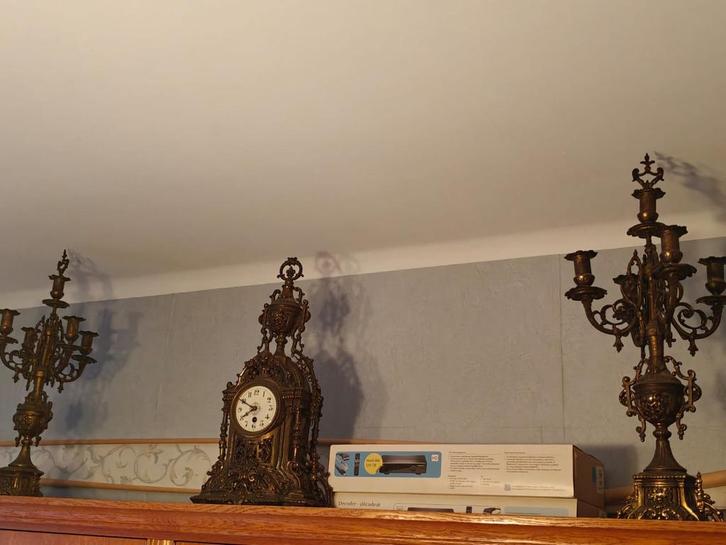 Koperen klok met 2 kandelaars, Antiek en Kunst, Antiek | Klokken, Ophalen