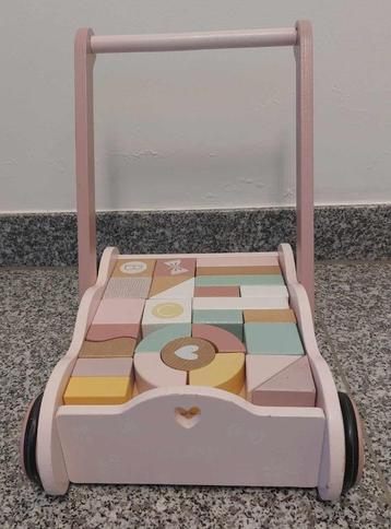Roze blokkenkar van Little Dutch, Kinderen en Baby's, Ophalen, Zo goed als nieuw, Overige typen, Met wieltjes