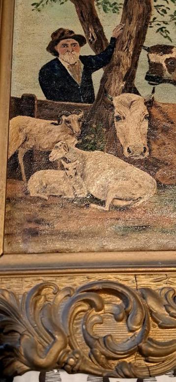 schilderij Herder met schapen en koeien aan de boom
