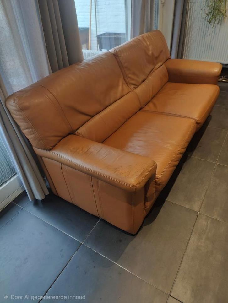 Ruime 3-zit lederen zetel, Huis en Inrichting, Zetels | Zetels en Chaises Longues, Ophalen