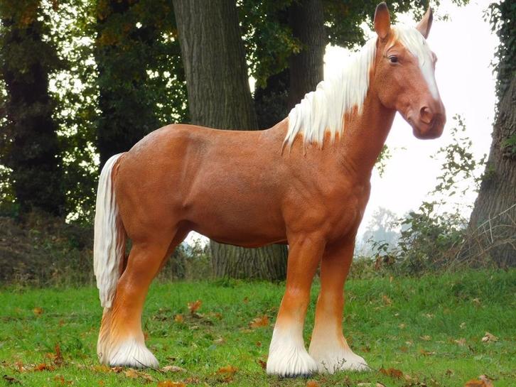 Beeld Paard Blond - 110 cm - Polystone, Tuin en Terras, Tuinbeelden, Nieuw, Ophalen of Verzenden