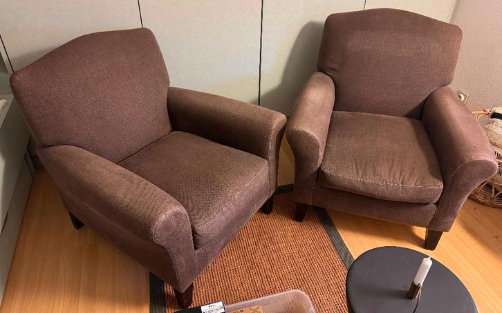 2 comfortabele stoffen zetels / fauteuils – tijdloze stijl, Maison & Meubles, Fauteuils, Utilisé, 75 à 100 cm, 75 à 100 cm, Enlèvement