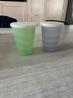 2 drinkbekers van Tupperware met deksel voor een rietje, Huis en Inrichting, Keuken | Tupperware, Ophalen of Verzenden, Groen