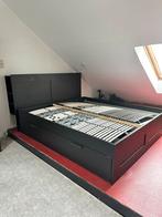 Brimnes bed - 2 persoonsbed hoofdeinde lattenbodems, Huis en Inrichting, Slaapkamer | Bedden, 180 cm, Gebruikt, Hout, Zwart