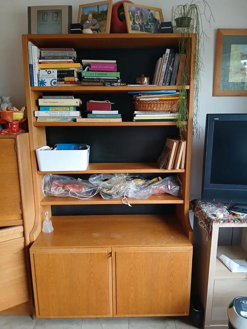 Eiken Boekenrek met 2 deurskastjes VDB-Pauvers, Huis en Inrichting, Kasten | Boekenkasten, Gebruikt, Ophalen
