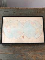 ANTIEKE WERELDKAART AQUAREL LIJST KADER, Ophalen of Verzenden, Gebruikt
