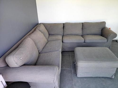 IKEA Ektorp hoekzetel + hocker – grijs, Huis en Inrichting, Zetels | Complete zithoeken, Gebruikt, Stof, Ophalen