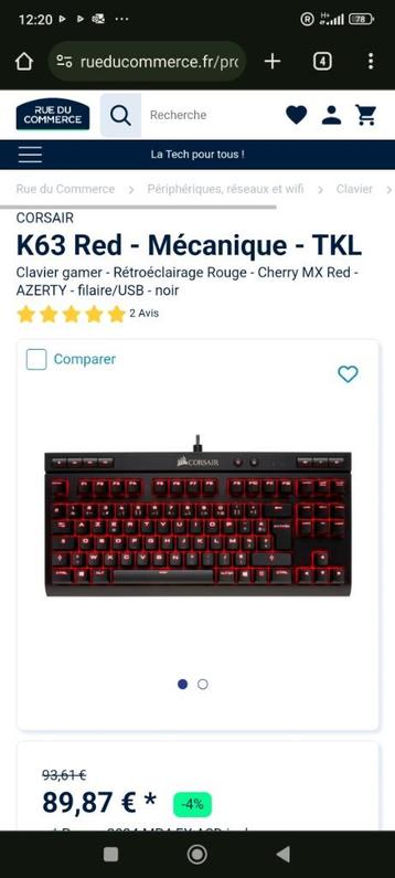 Clavier gamer Corsair K63 TKL 