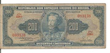 Brazilië 200 Cruzeiros 1955 P#154a Serie 328A 083138 VF .. beschikbaar voor biedingen