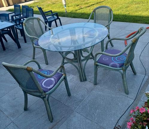 Ensemble de jardin en Rotin vert-de-gris, Tuin en Terras, Tuinsets en Loungesets, Zo goed als nieuw, Rotan, Ophalen