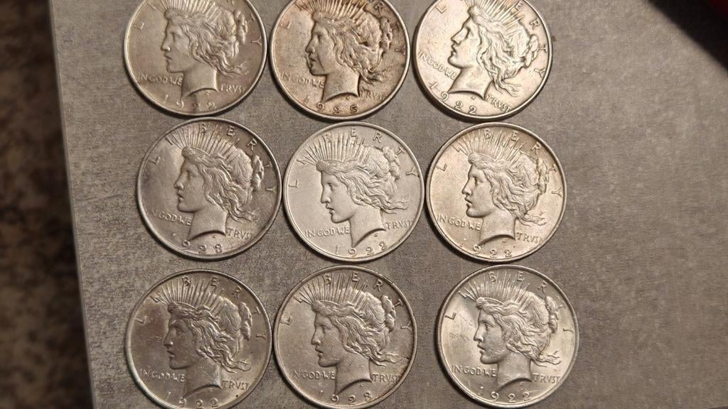 USA, 9 X Peace Dollar 1922-23-25.., Timbres & Monnaies, Monnaies | Amérique, Série, Amérique du Nord, Argent, Enlèvement ou Envoi