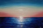 Sea sunset : groot olieschilderij 75x115 cm, Antiek en Kunst, Ophalen of Verzenden