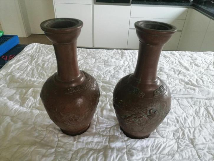 2 Japanse tempelvazen vazen koper legering Meiji 1868 - 1912, Antiek en Kunst, Antiek | Vazen, Ophalen of Verzenden