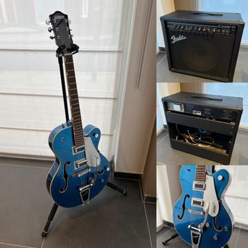 Gretsch hollow body gitaar + Fender lampenversterker