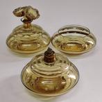 Art Deco toiletset / glas geel fumee/ goud/ bladmotief, Ophalen of Verzenden