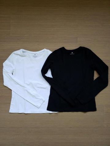 Meisjes - 2 longsleeves H&M zwart en wit