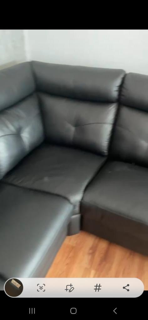 Grote hoeksalon in echt leder – zwart, met relaxfuncties, Huis en Inrichting, Zetels | Complete zithoeken, Zo goed als nieuw, Leer