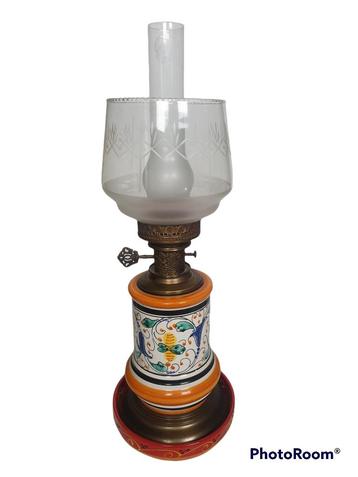lampe à huile ancienne en porcelaine - électrique 65cm